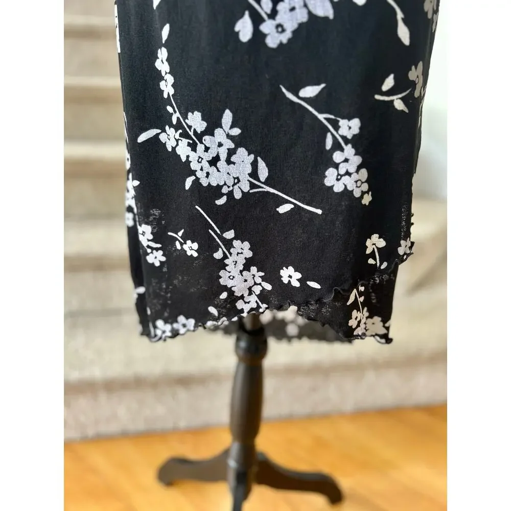 Vintage Black & White Floral Whimsigoth Fairy 90s Y2K Sleeveless Slip Dress